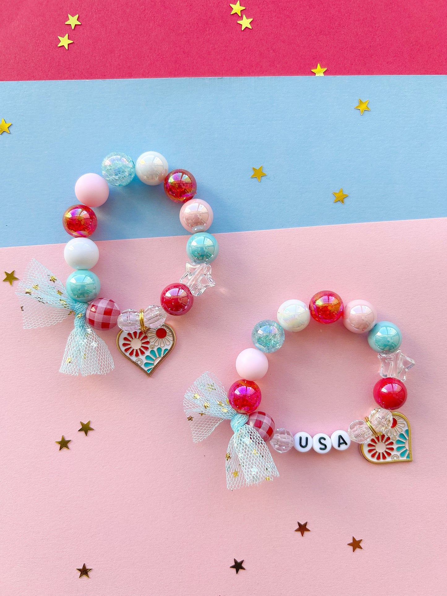 4th of July Heart Charm Bracelet