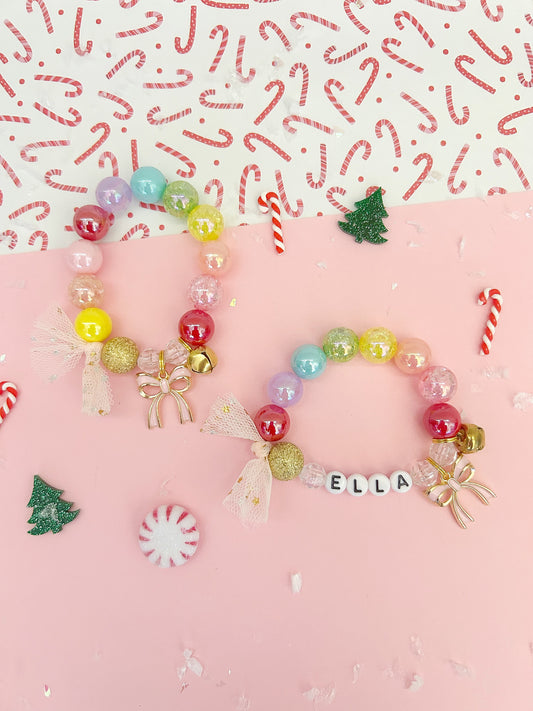 Rainbow Christmas Bow Holiday Kids Charm Bracelet