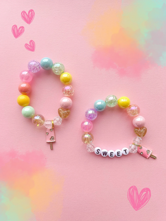 Heart Ice Pop Kids Beaded Charm Bracelet