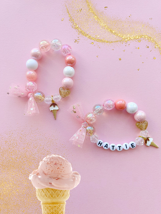 Ice Cream Cone and Heart Kids Beaded Charm Bracelet