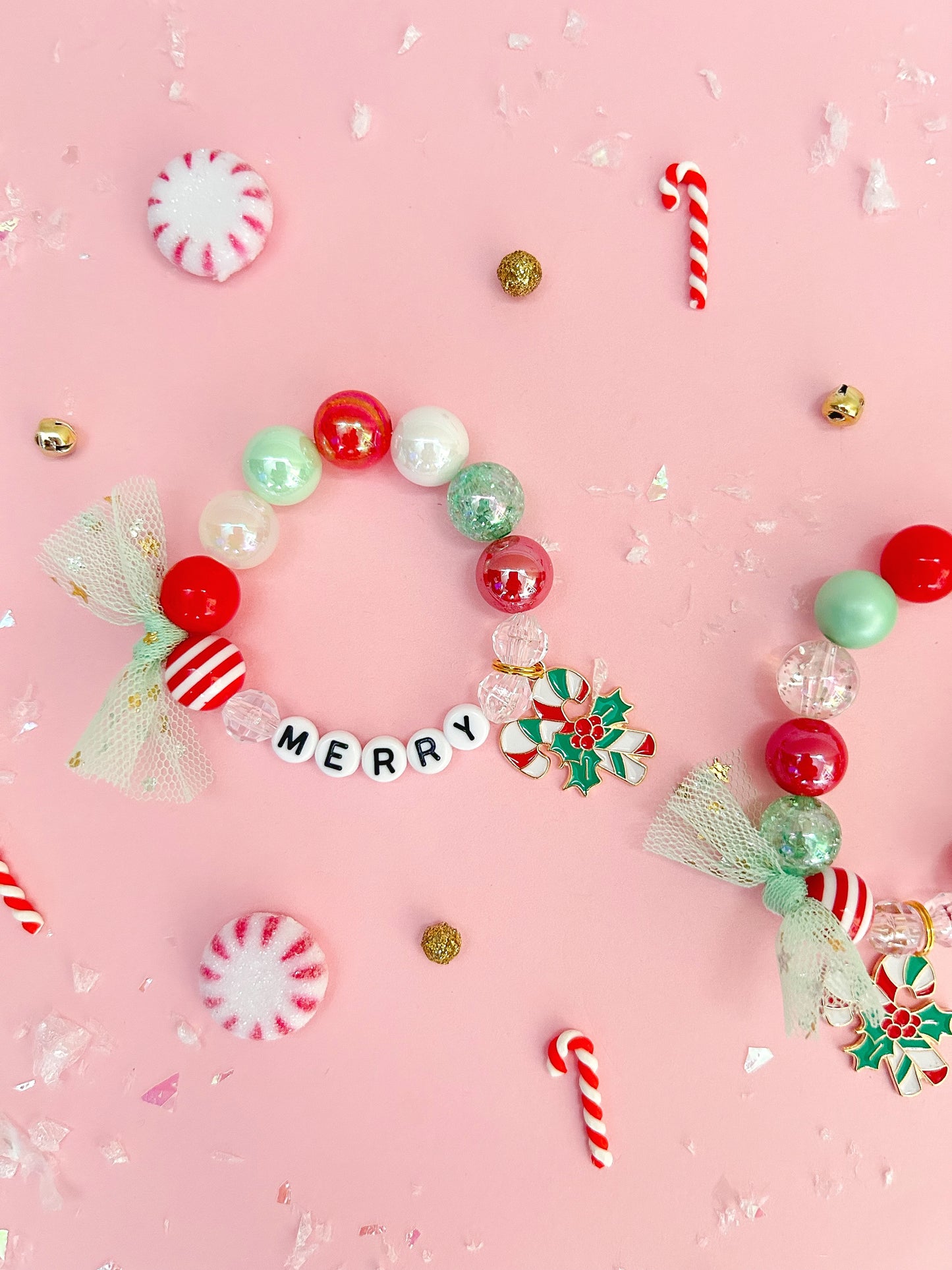 Christmas Candy Cane Holiday Kids Charm Bracelet