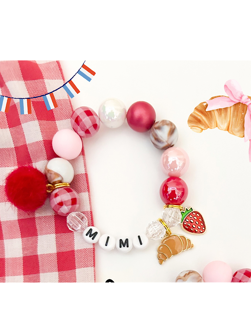 Valentine Croissant With Strawberry Kids Beaded Charm Bracelet