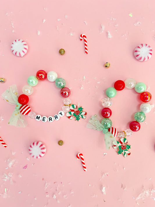 Christmas Candy Cane Holiday Kids Charm Bracelet