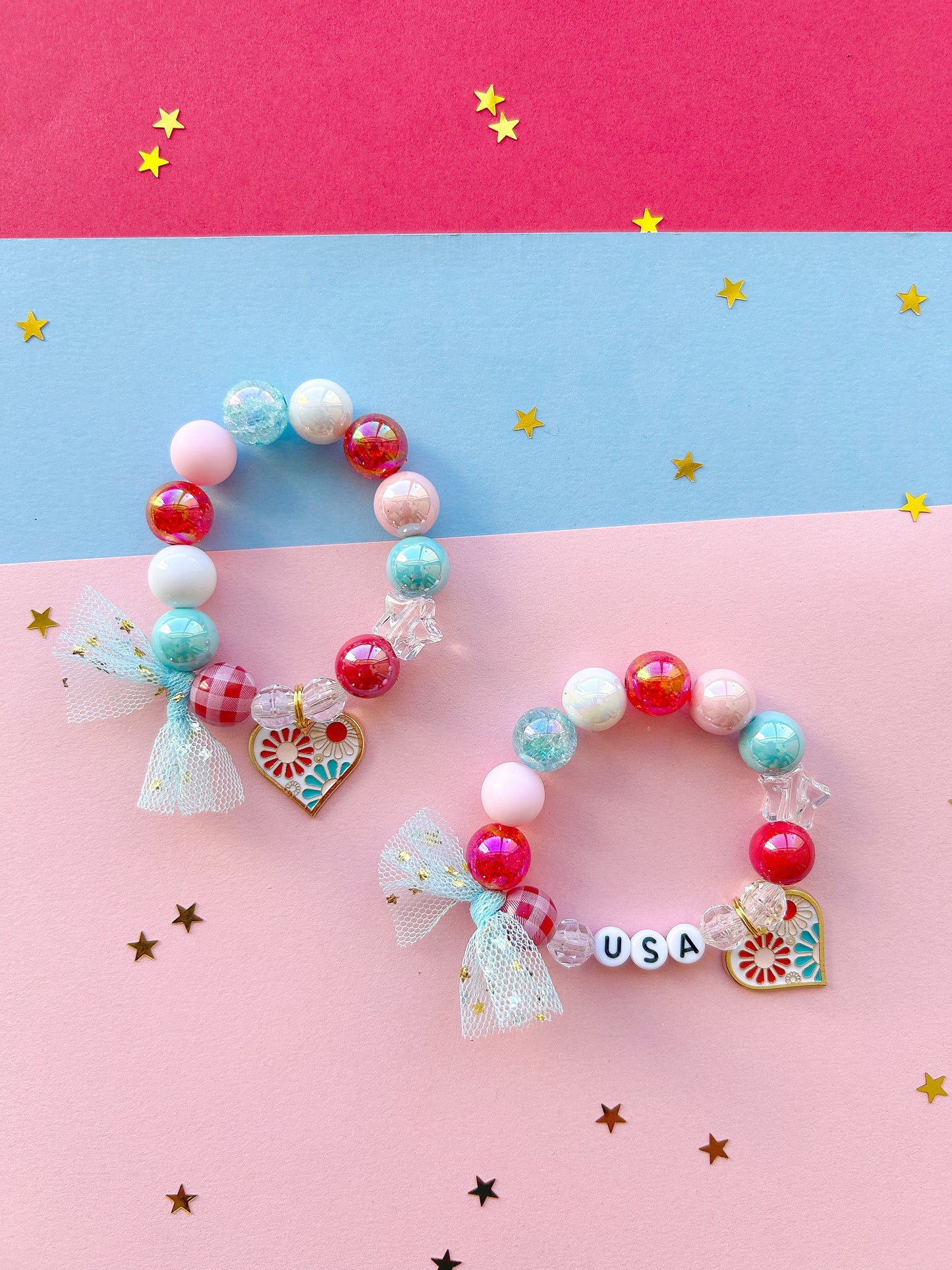 4th of July Heart Charm Bracelet