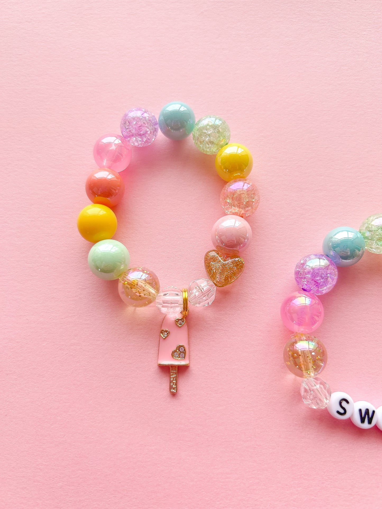 Heart Ice Pop Kids Beaded Charm Bracelet