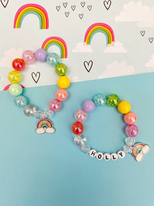 Kids Pastel Rainbow Charm Bracelet, Personalized, Custom Name