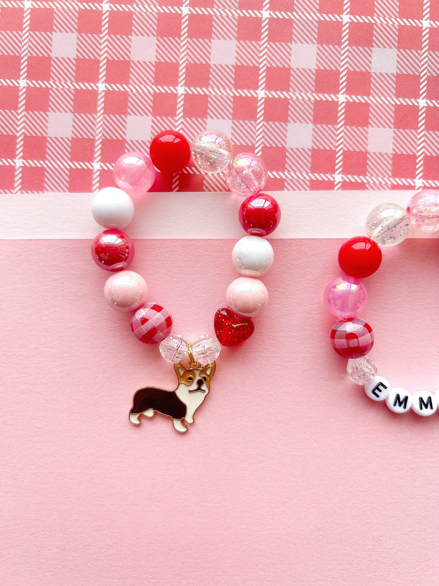 Valentine Corgi Kids Beaded Charm Bracelet