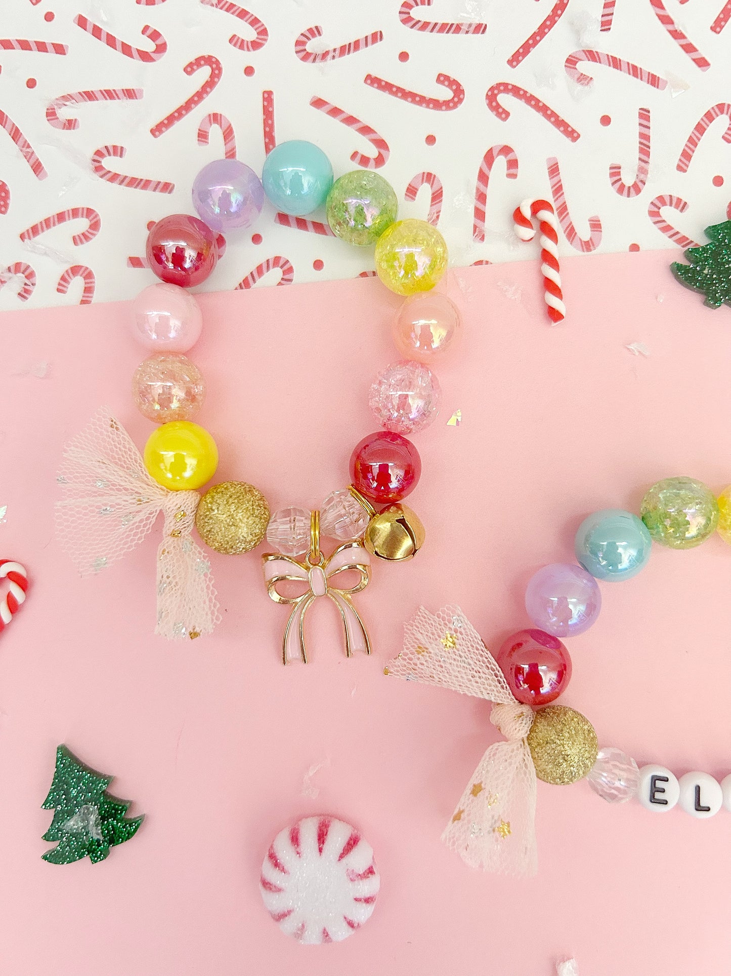 Rainbow Christmas Bow Holiday Kids Charm Bracelet