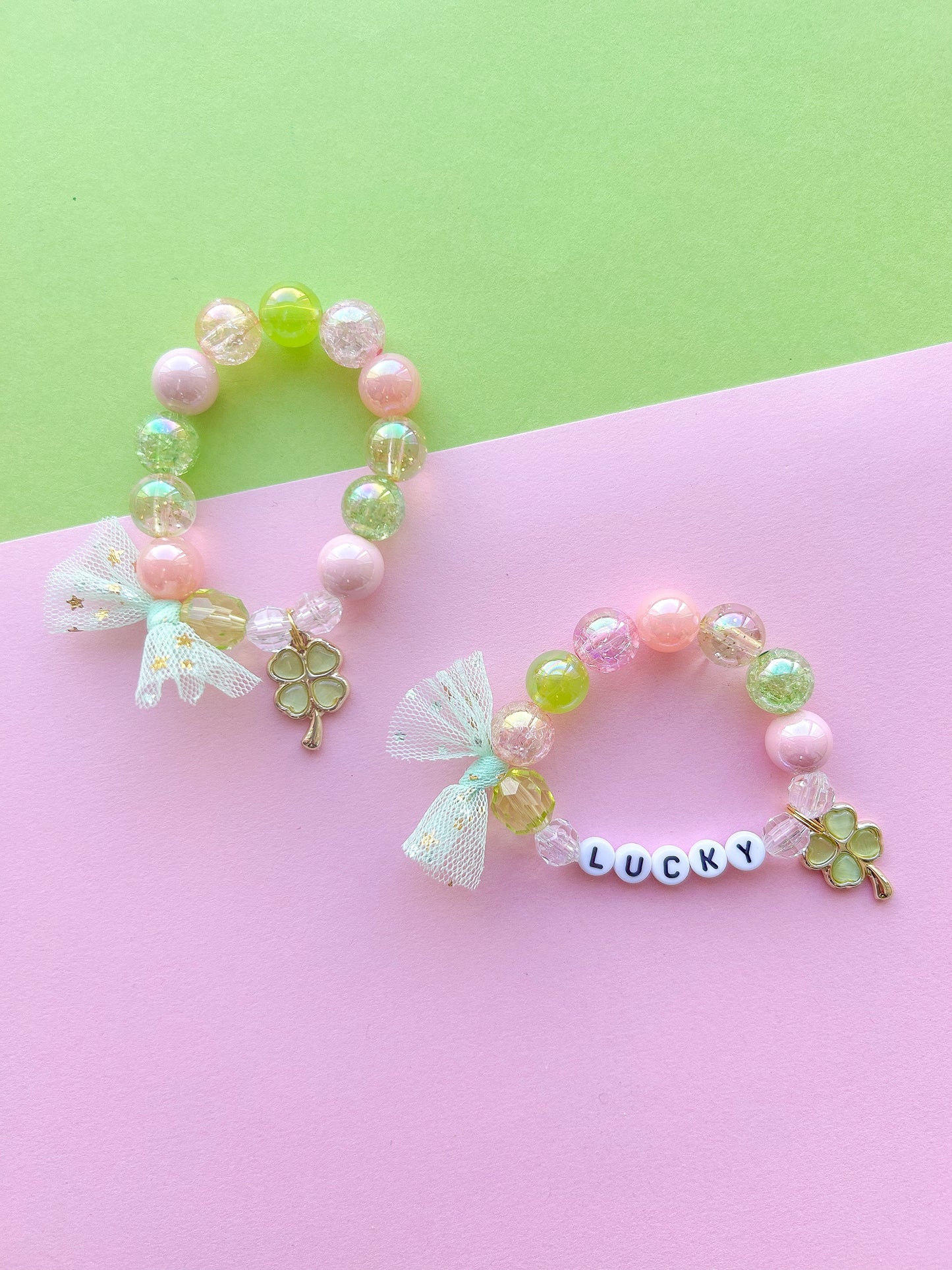 St. Patrick’s Day Clover Shamrock Kids Beaded Charm Bracelet