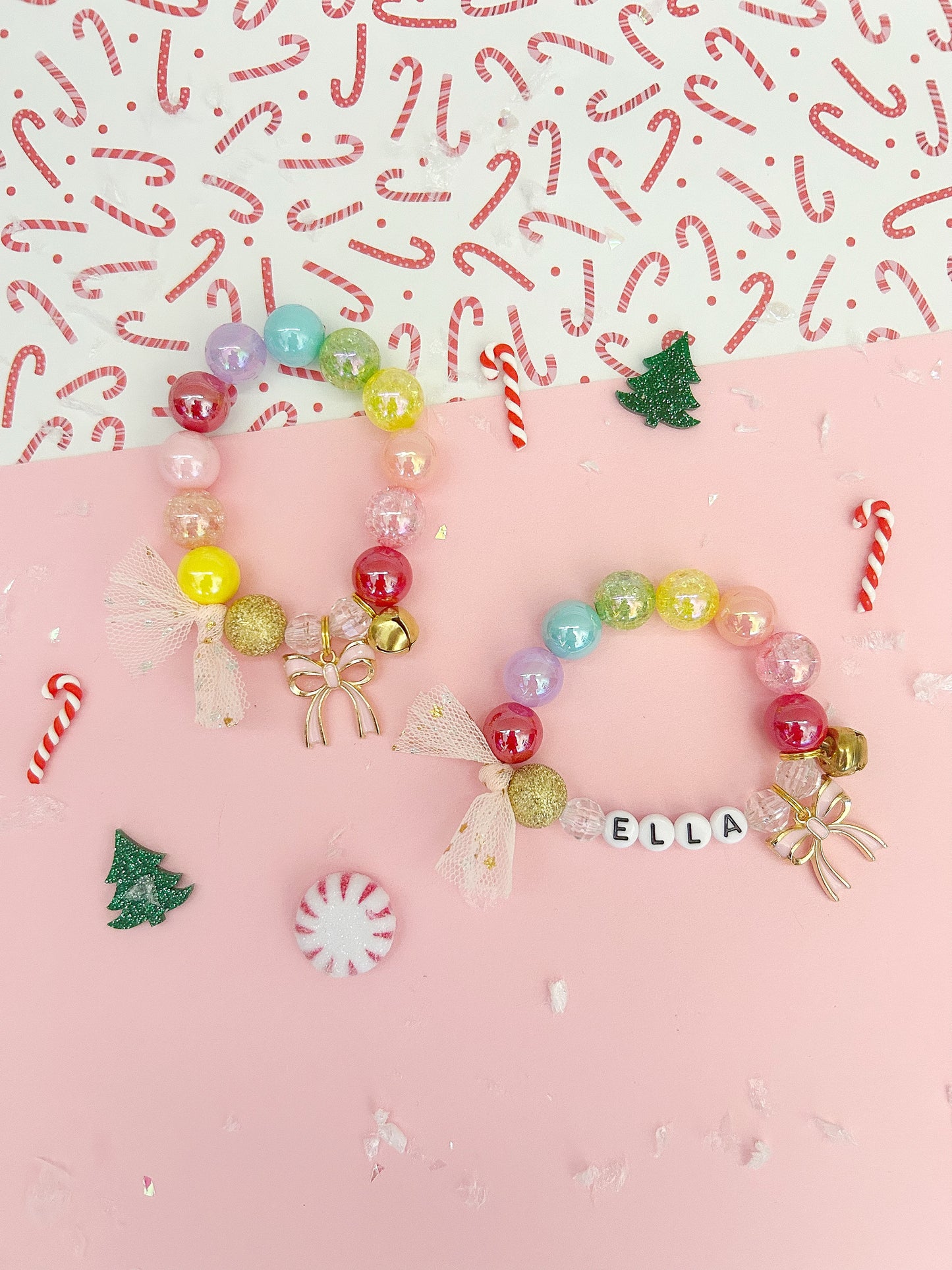 Rainbow Christmas Bow Holiday Kids Charm Bracelet