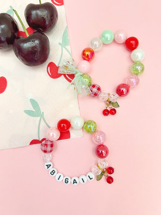 Cherry Kids and Adult Charm Bracelet, Personalized, Custom Name