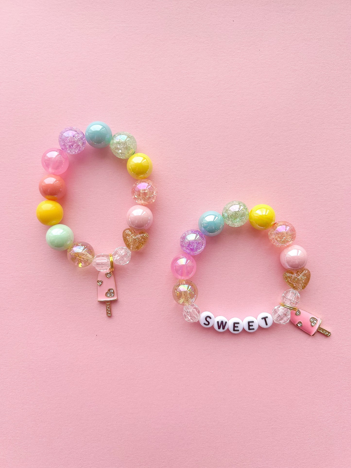 Heart Ice Pop Kids Beaded Charm Bracelet