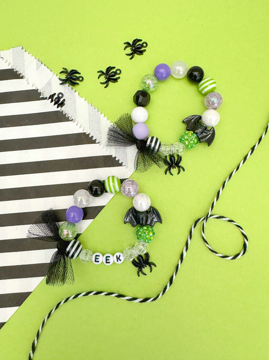 Halloween Spider Bat Charm Bracelet with Tulle, Kids Adult, Personalized, Custom Name