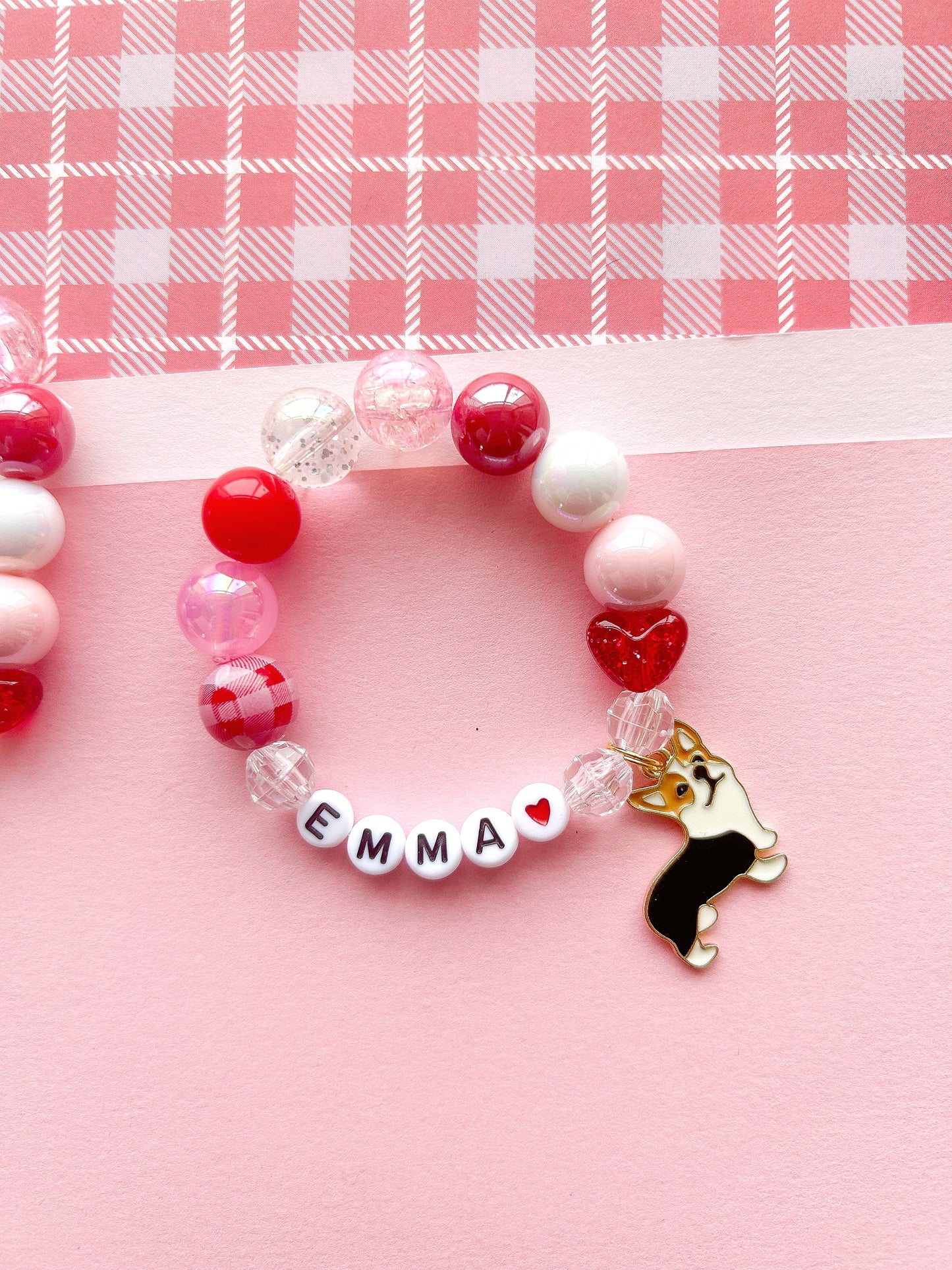 Valentine Corgi Kids Beaded Charm Bracelet