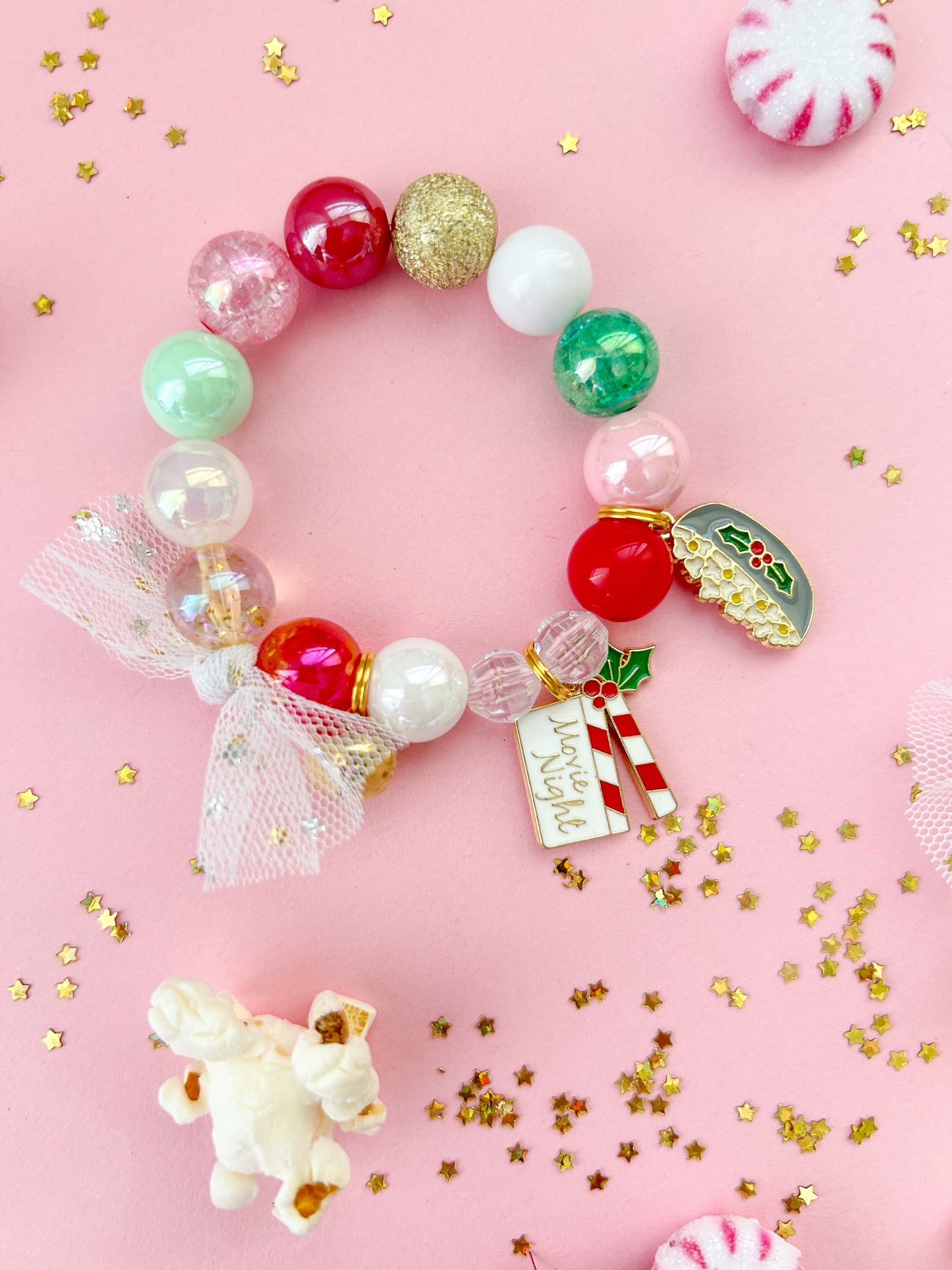 Holiday Christmas Movie Night Charm Bracelet with Jingle Bell