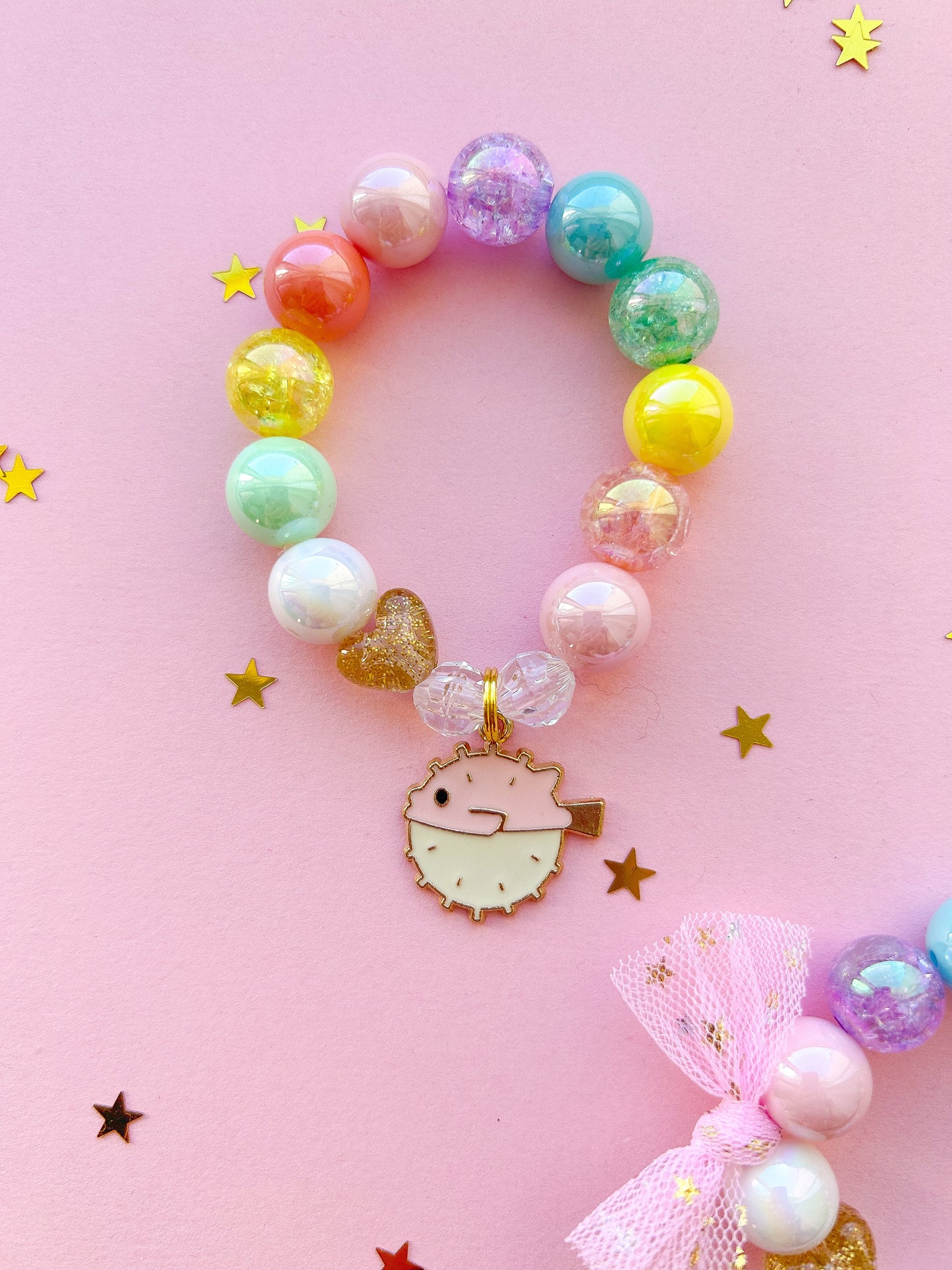 Puffer Fish with Heart Kids Beaded Charm Bracelet