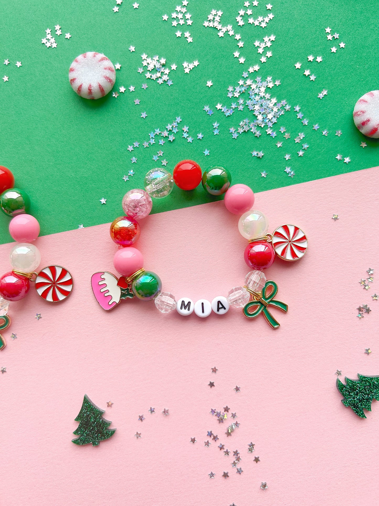 Christmas Pudding Peppermint Ribbon Charm Bracelet