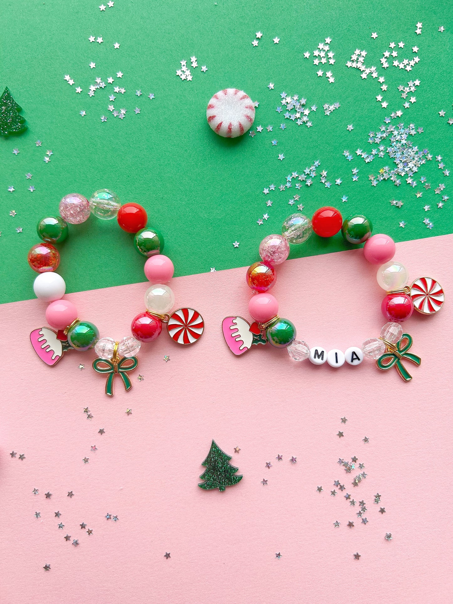 Christmas Pudding Peppermint Ribbon Charm Bracelet