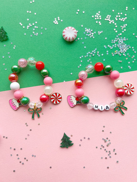 Christmas Pudding Peppermint Ribbon Charm Bracelet