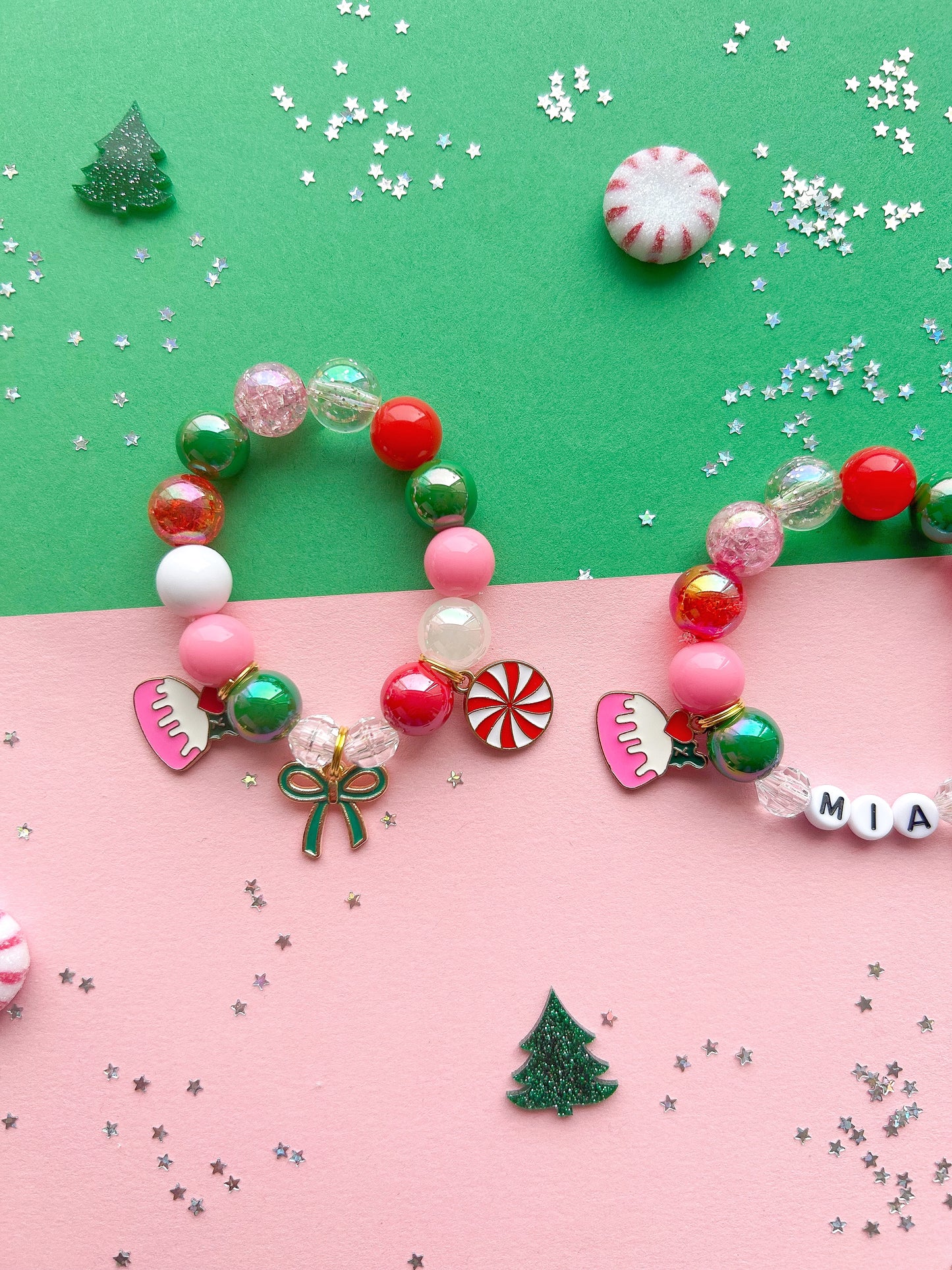 Christmas Pudding Peppermint Ribbon Charm Bracelet