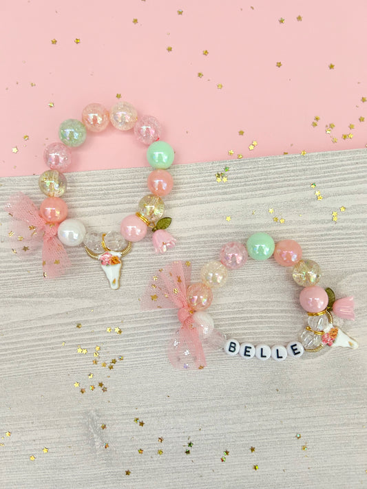 Cowgirl Cow Lily of the Valley Kids and Adult Charm Bracelet, Personalized Custom Name