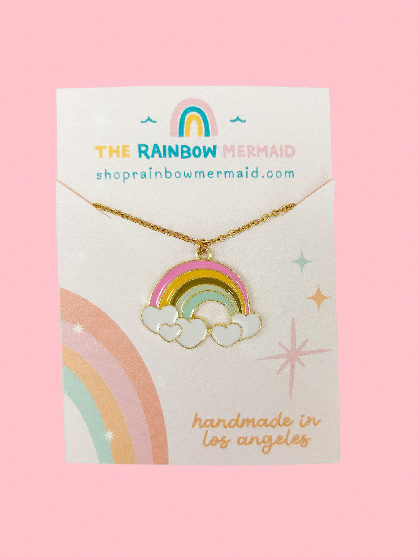 Rainbow With Heart Clouds Necklace