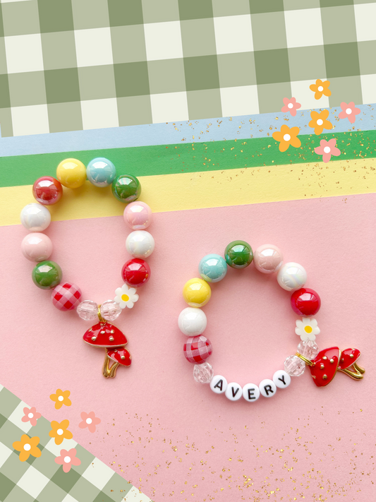 Mushroom Kids Beaded Charm Bracelet