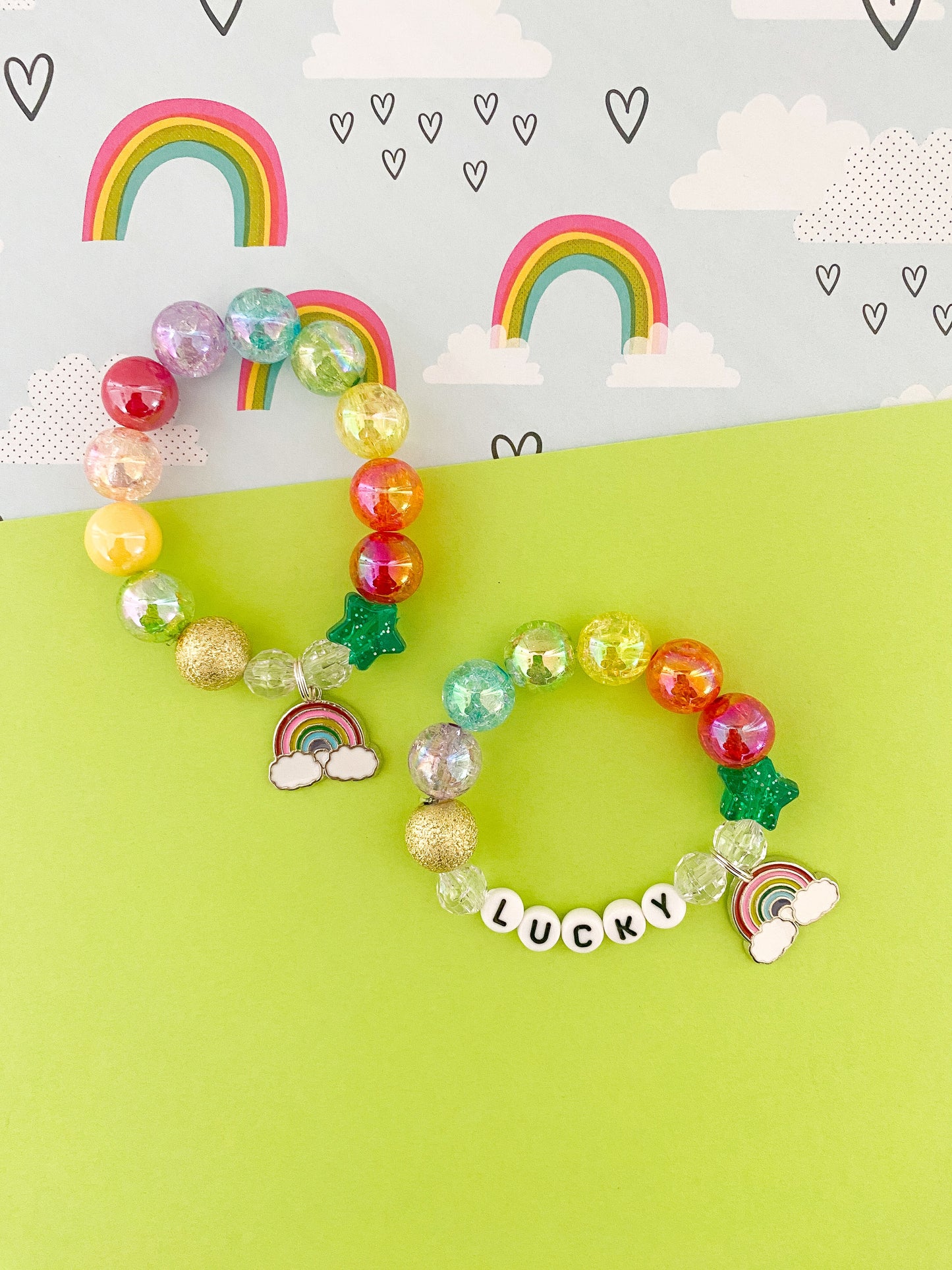 St. Patrick’s Day Lucky Rainbow Charm Bracelet - Customizable