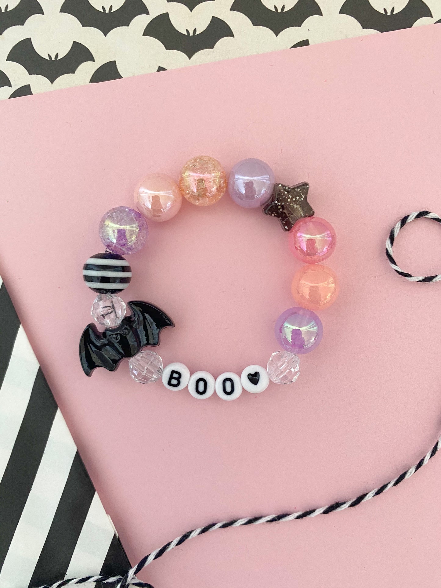 Halloween Bat Charm Bracelet, Kids, Personalized, Custom Name