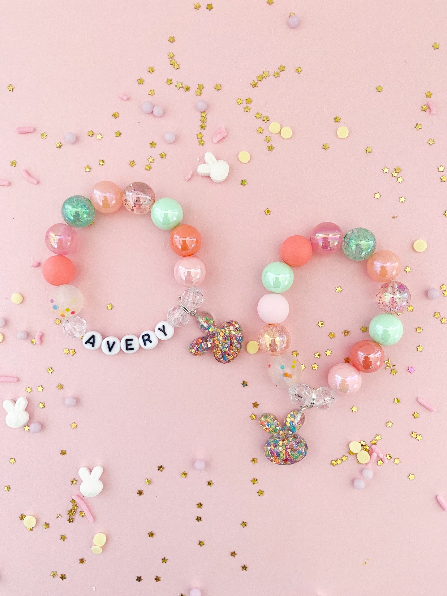 Confetti Bunny Rabbit Charm Bracelet - Customizable